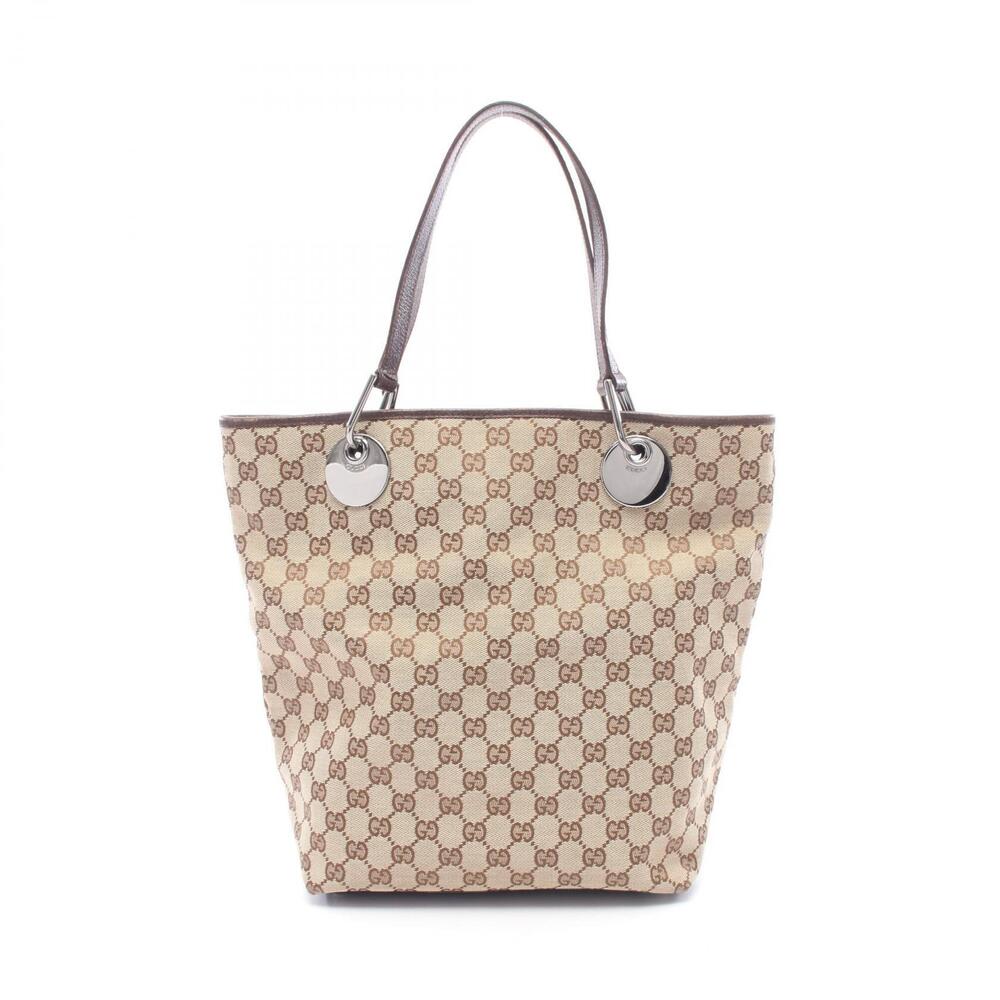 Gucci Joy GG Canvas Leather Tote Bag Tan Brown